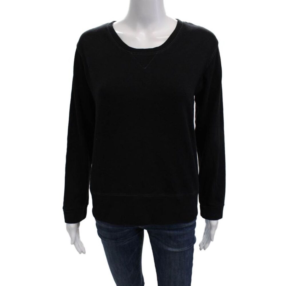 Monrow Women Pullover Sweatshirt Black Crew Neck Long Sleeve Size S